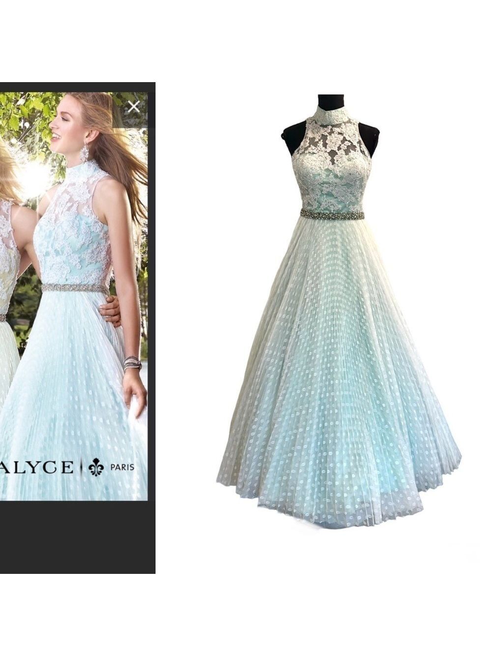 Alyce Paris Jewel mermaid mint green white polkadot ball gown maxi dress Sz 6